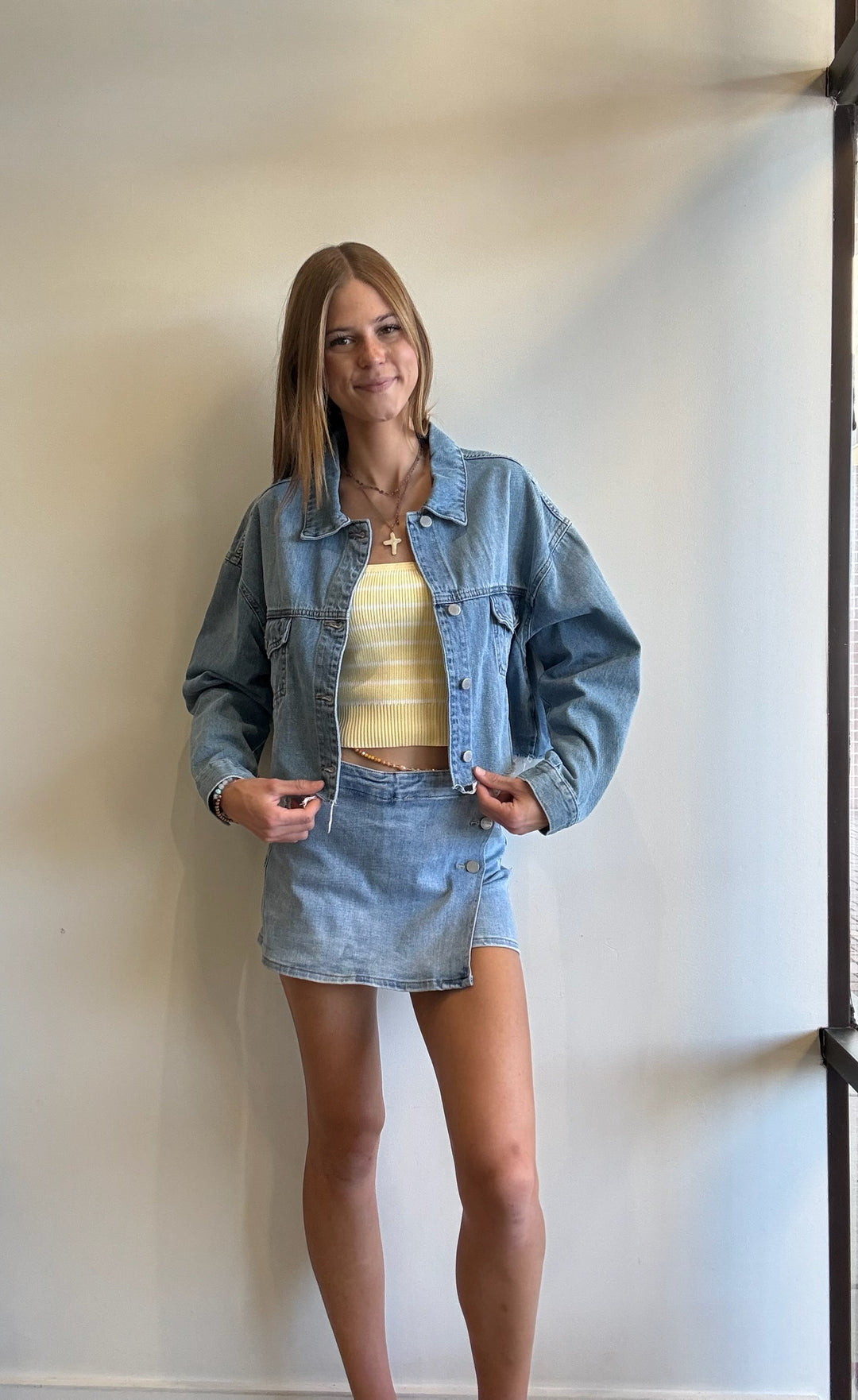 Cate HR Button Side Denim Skort