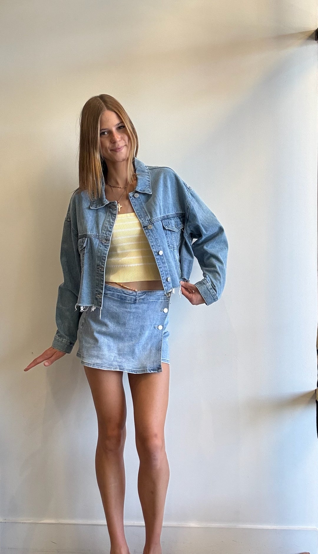 Cate HR Button Side Denim Skort