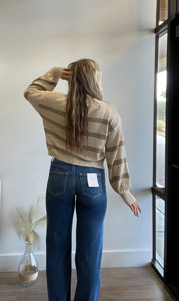 Tori Stripe Popcorn Crop Sweater Top