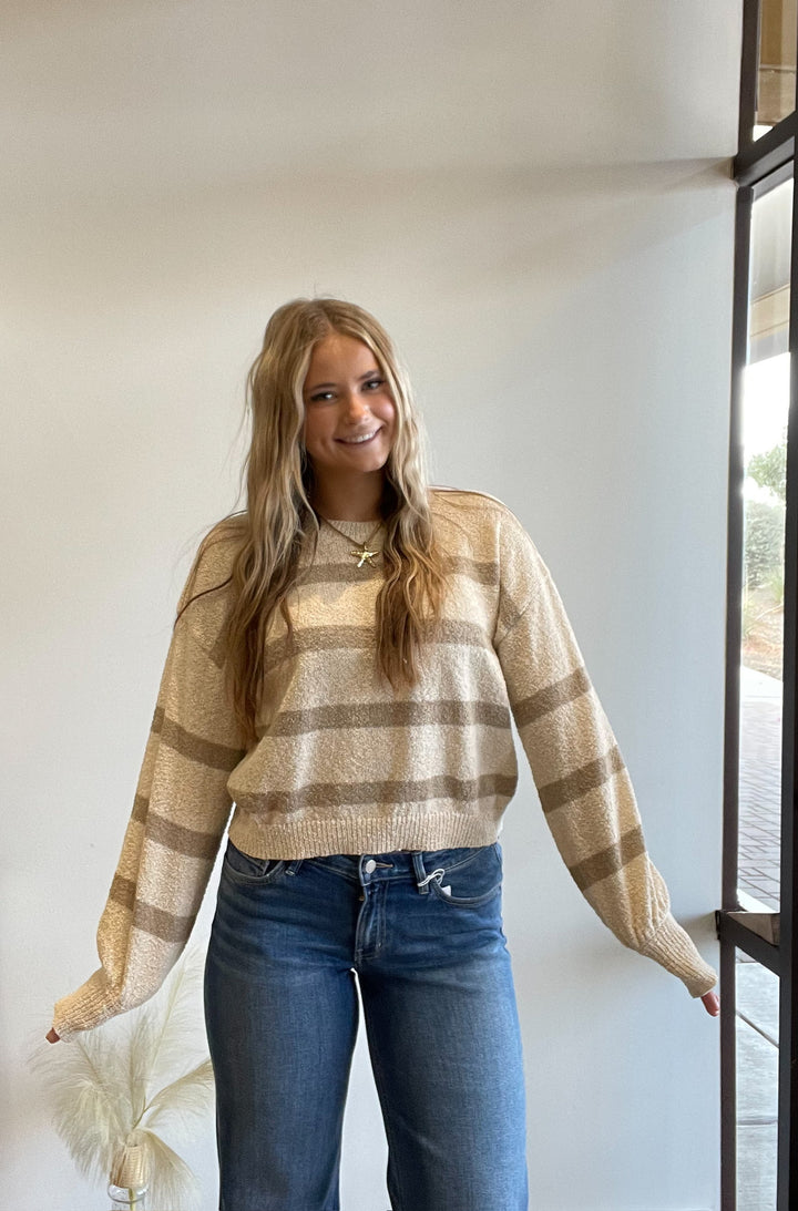 Tori Stripe Popcorn Crop Sweater Top
