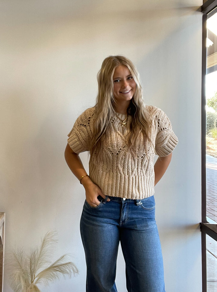 Molly Crochet Knit S/S Sweater Top
