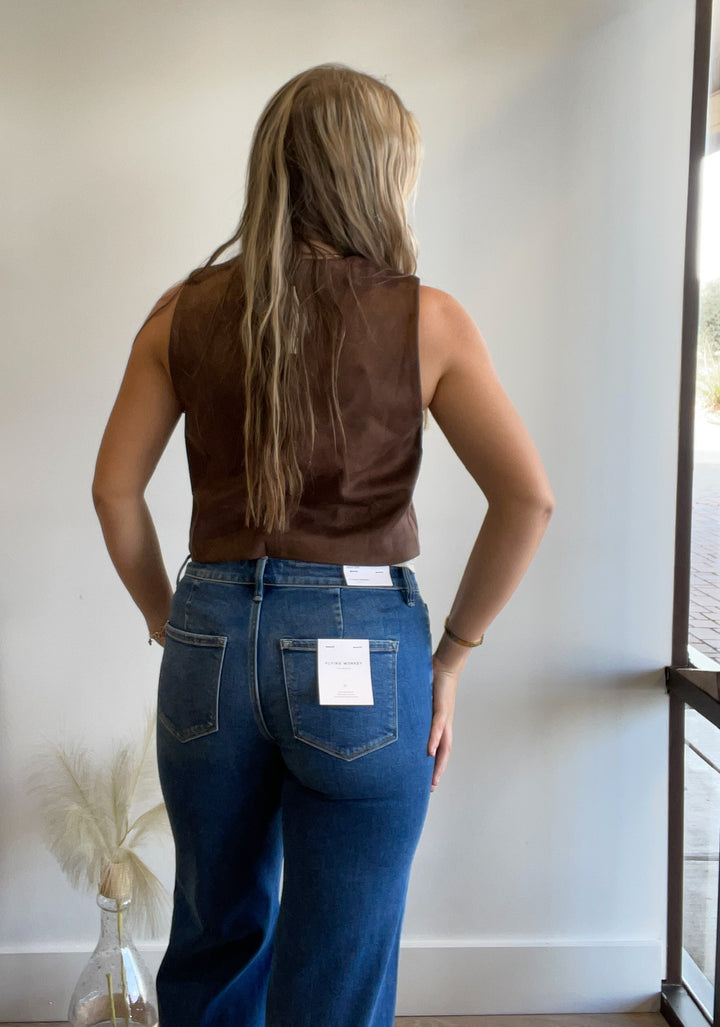 Joni Embroidered Faux Suede Tie Vest