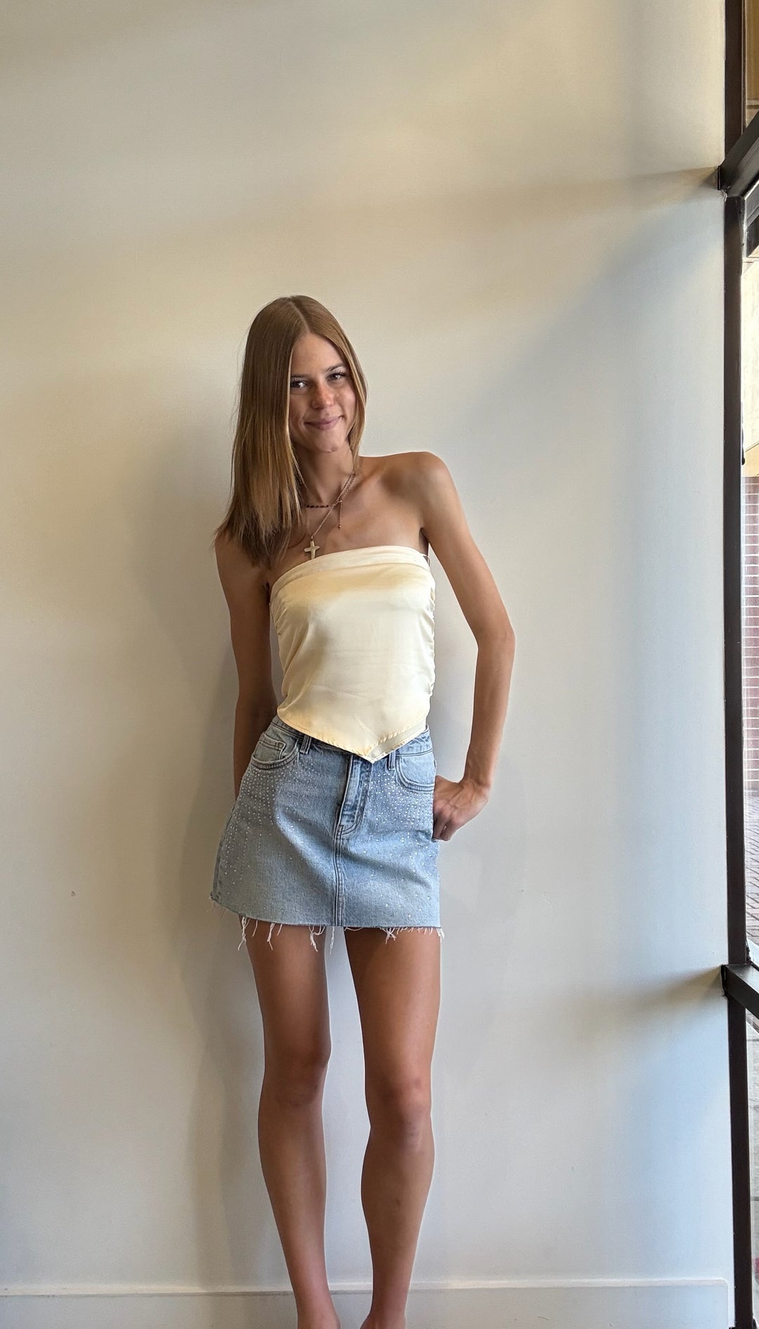 Emry Mini Denim Embellished Skirt