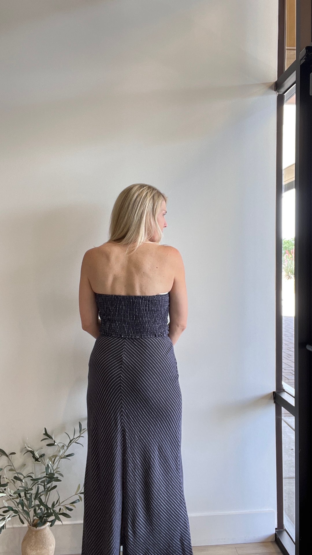 Kiera Fine Pin Strip Bando Top Maxi Skirt Set