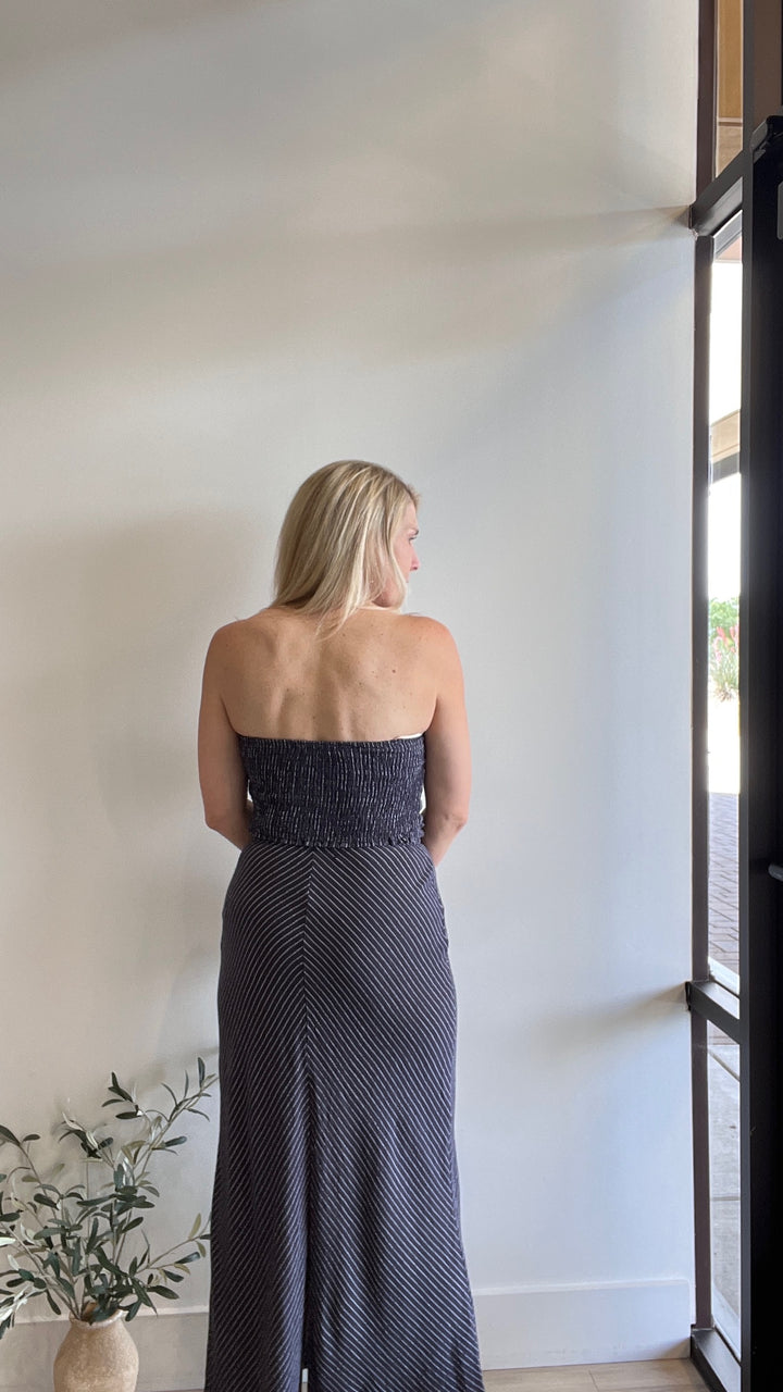 Kiera Fine Pin Strip Bando Top Maxi Skirt Set