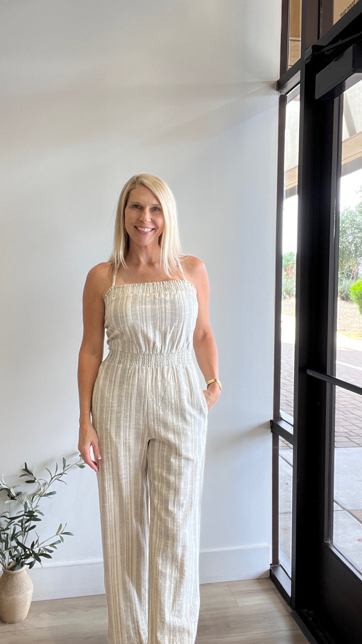 Ellyn Tonal Stripe Linen Jujmpsuit