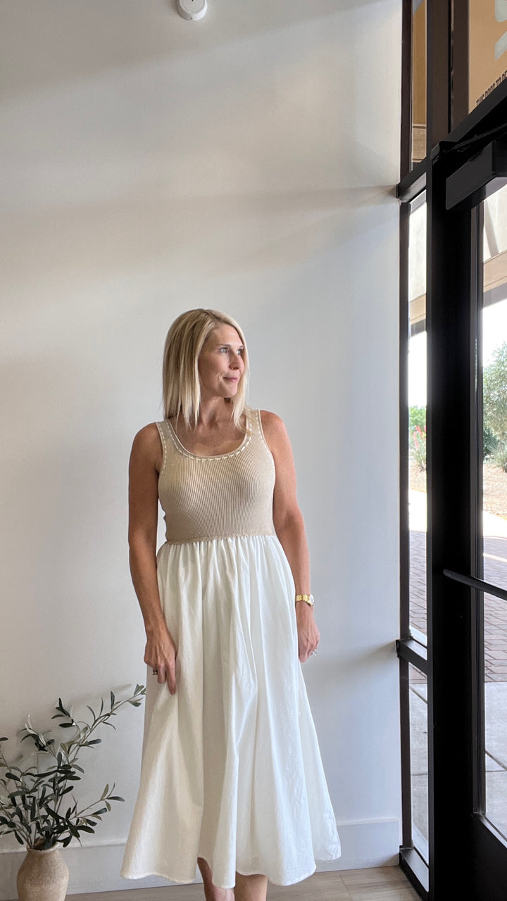 Summer Ribbed Tank Cotton Skirt Combo Dress