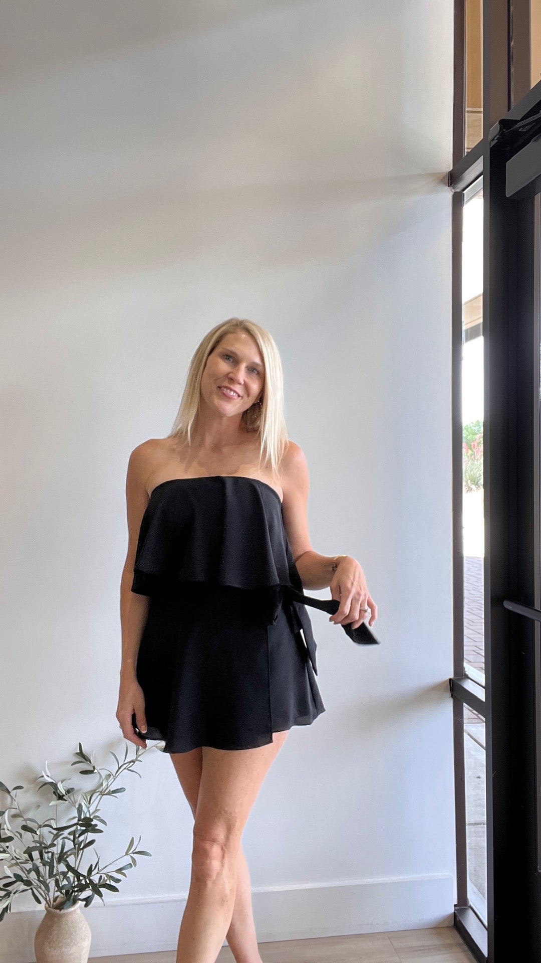 Mindi Strapless Ruffle Top Wrap Romper