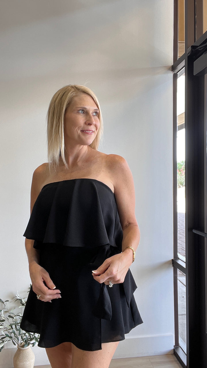 Mindi Strapless Ruffle Top Wrap Romper