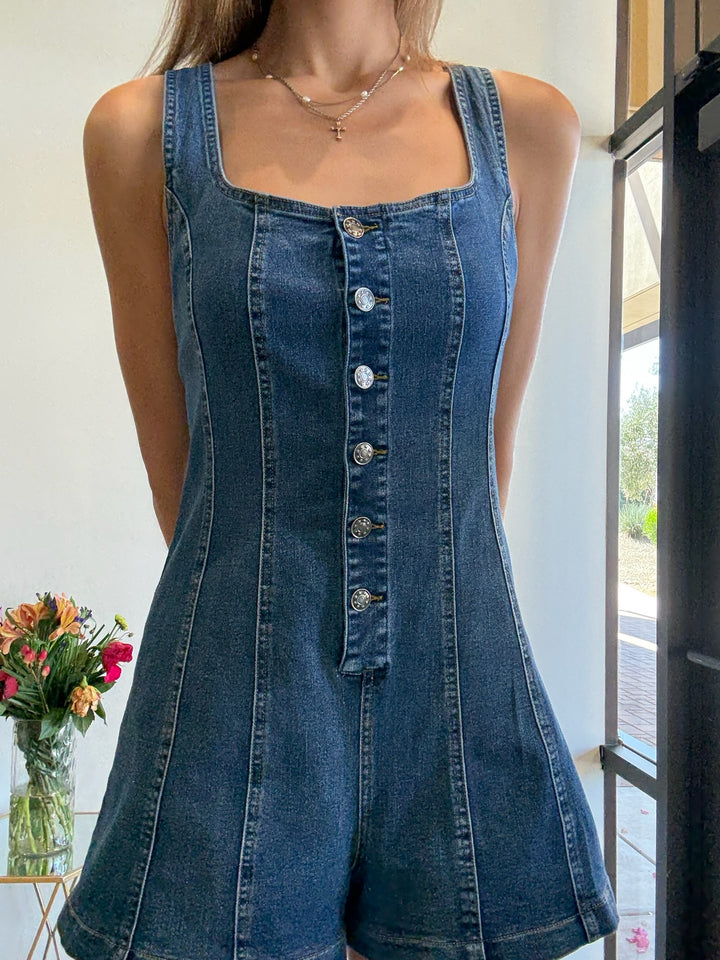 Dolly Button Front DenimRomper