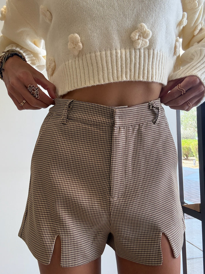 Jillyn Houndstooth Front Slit Short