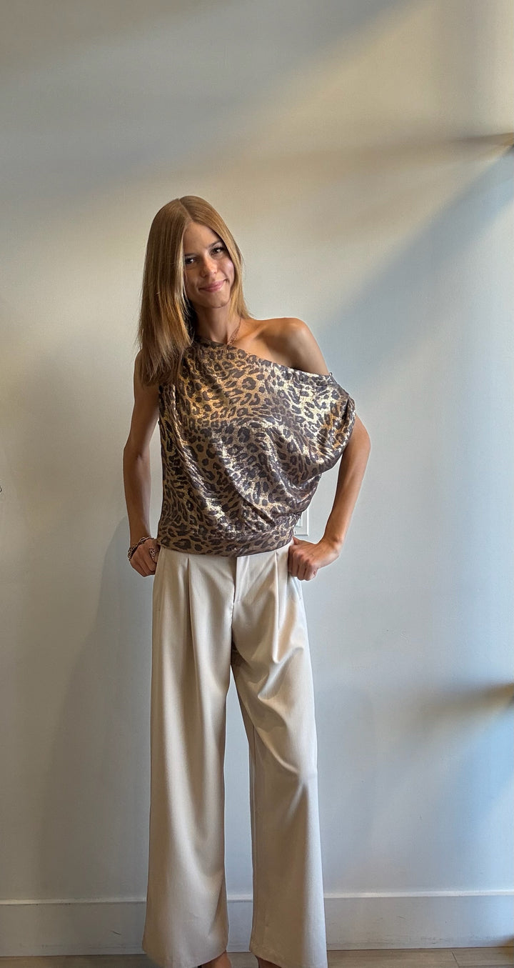 Denise Leopard Print Shimmer Top