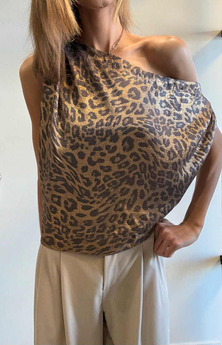 Denise Leopard Print Shimmer Top