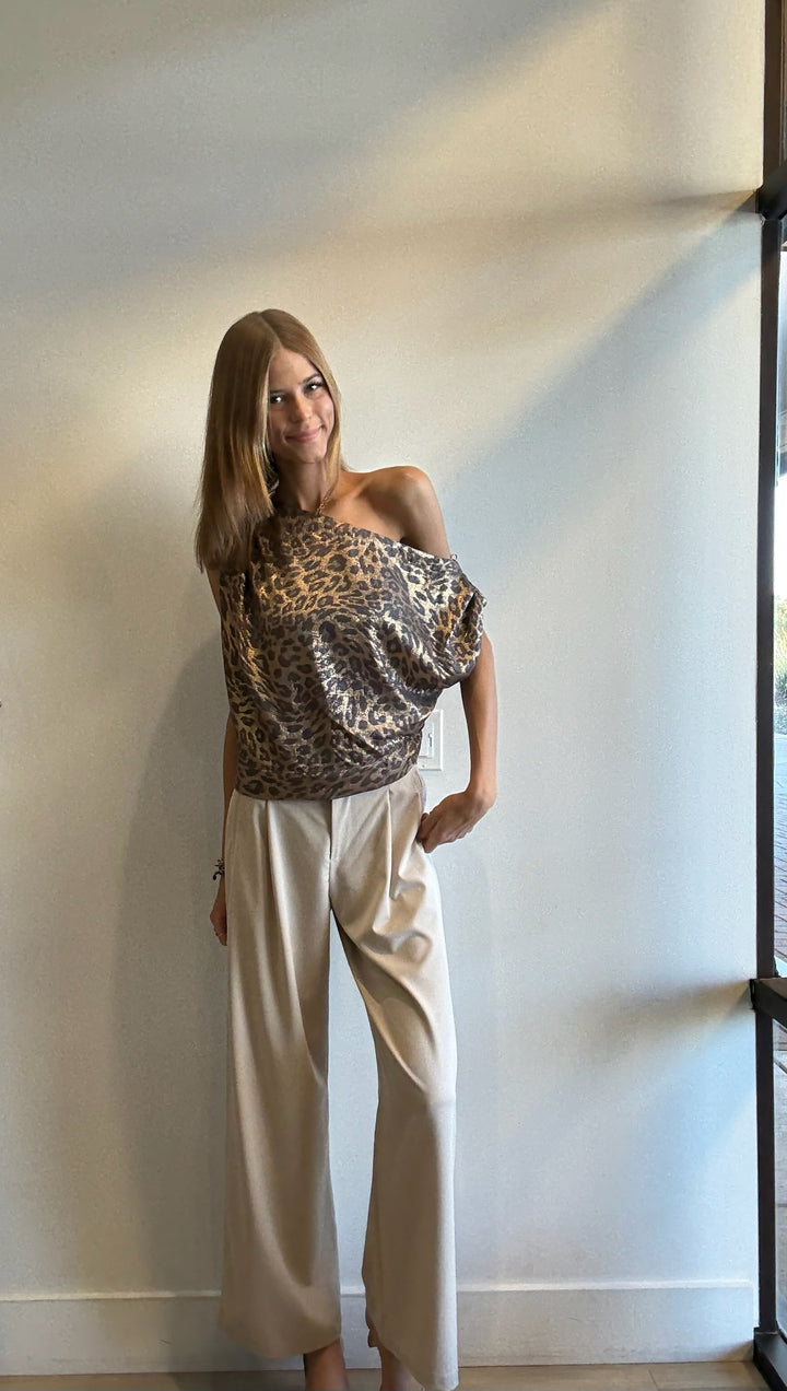 Denise Leopard Print Shimmer Top