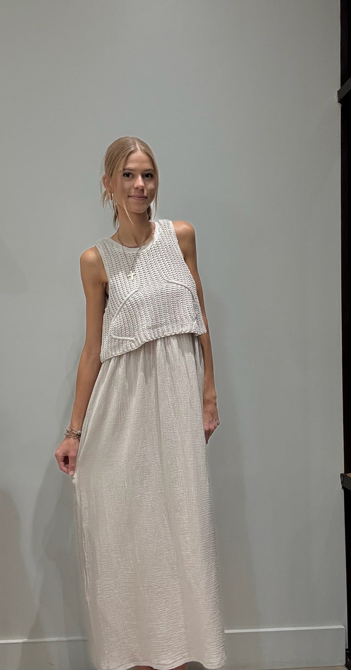 Misty Knit Sweater Round Neck Midi Dress