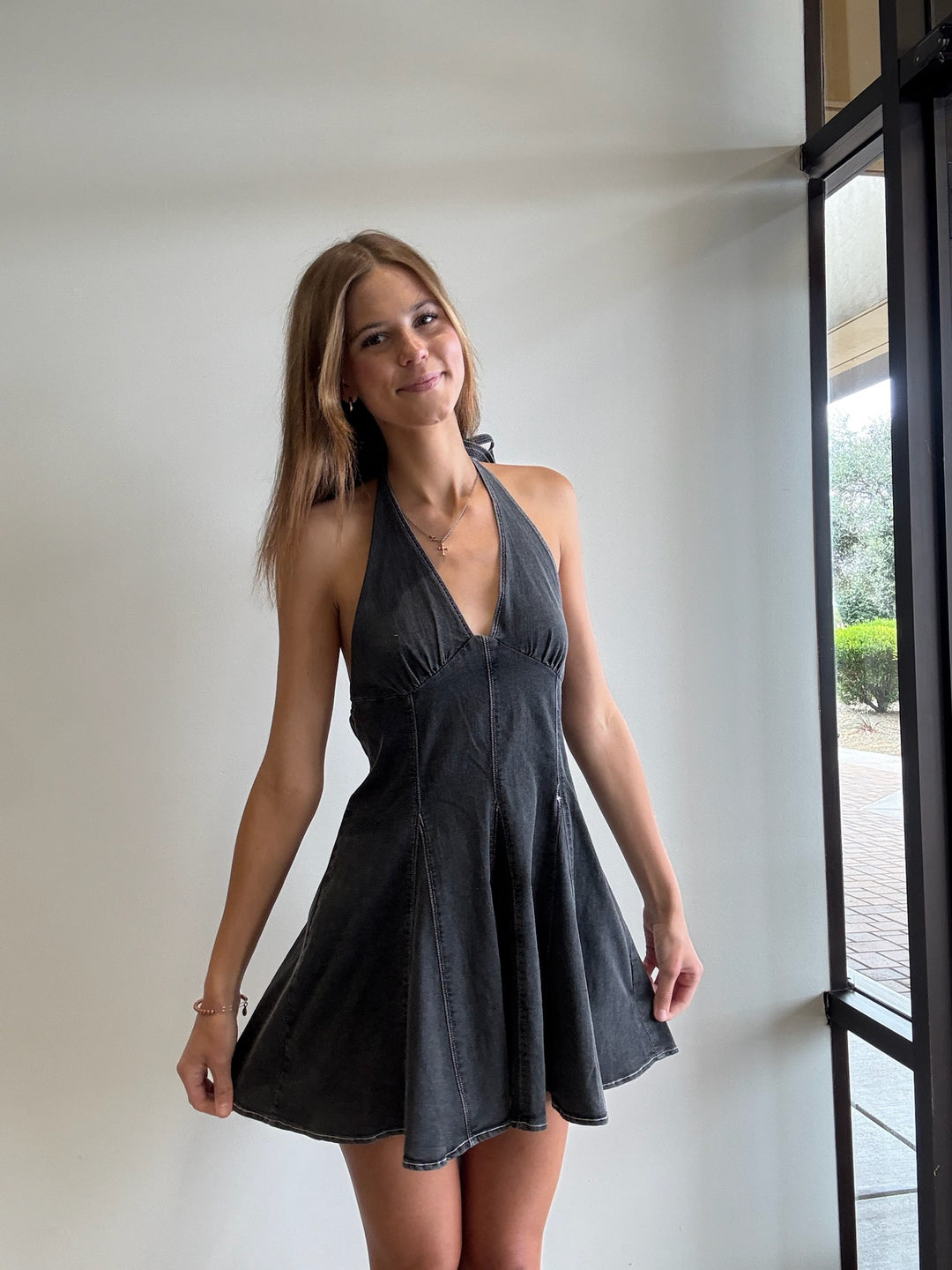 low back denim dress Denim midi dress in blue - Alaia