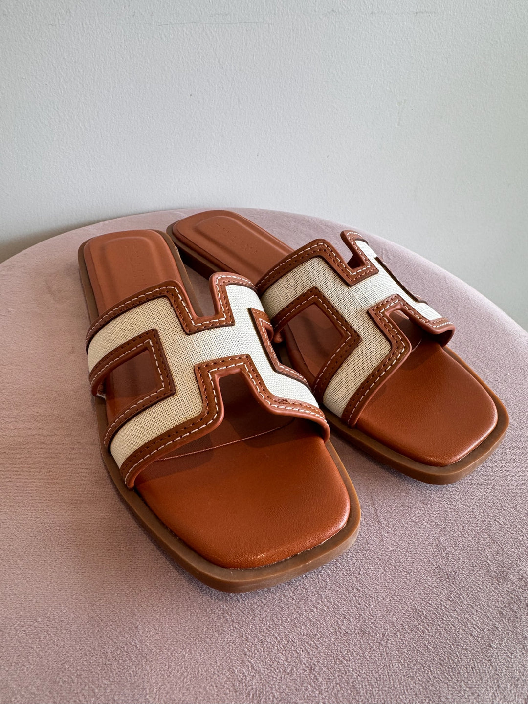 The Amelia Tan/Linen Strap Sandal