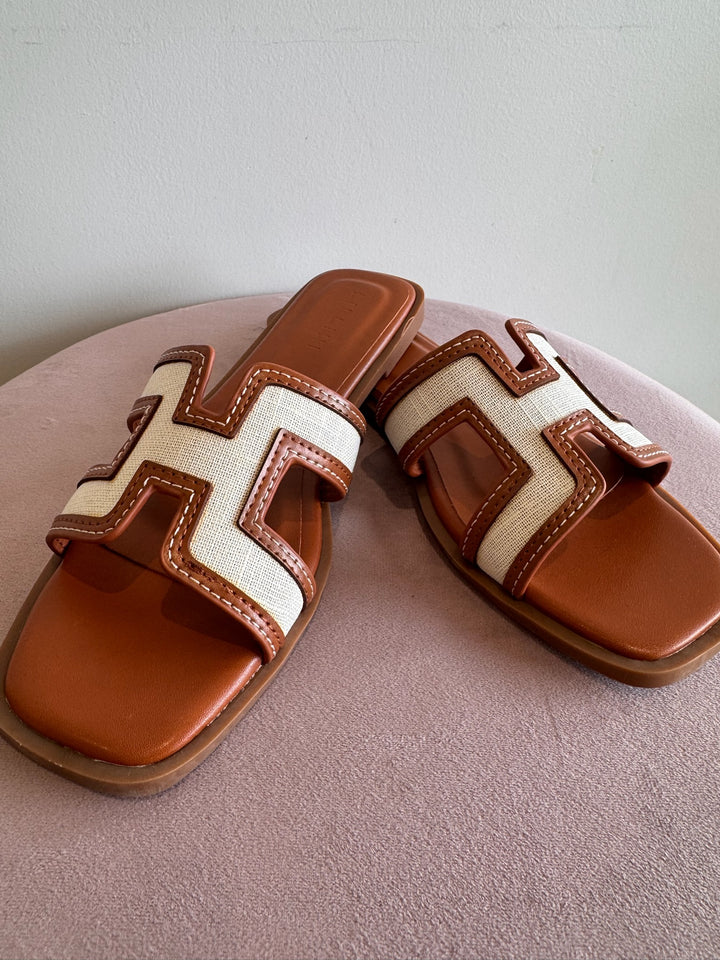 The Amelia Tan/Linen Strap Sandal