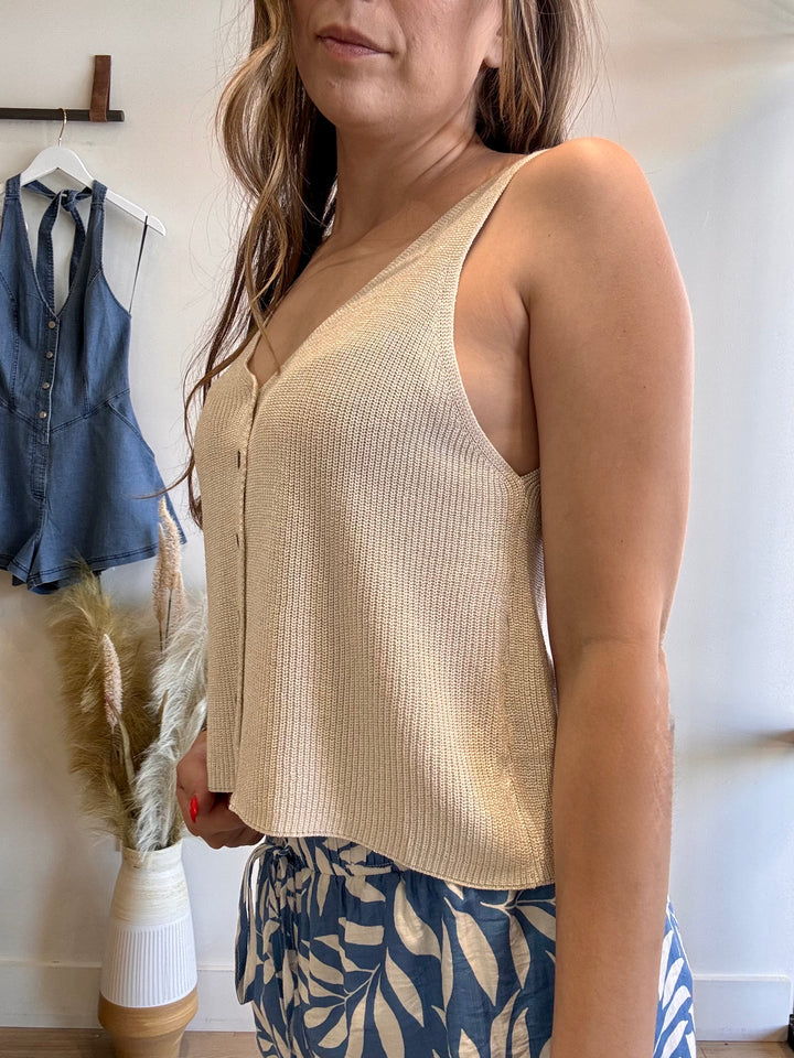 Avery Shimmer Button Front Crop Tank