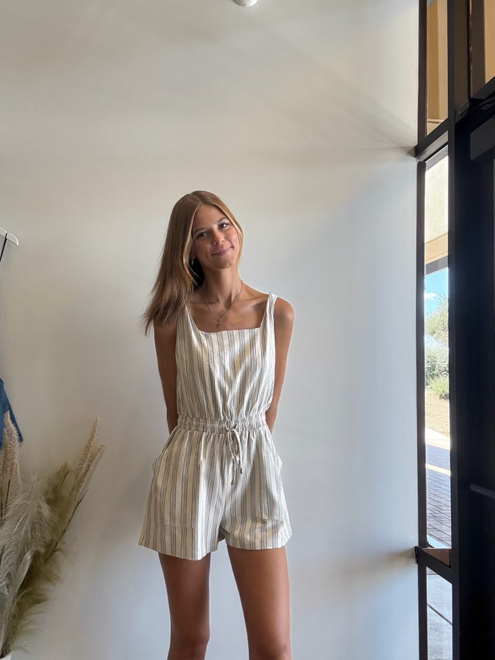Allie Linen Stripe Tie Waist Romper