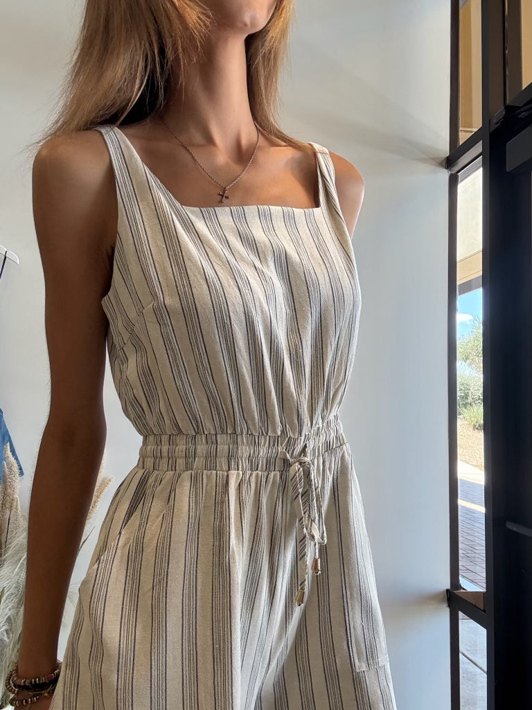 Allie Linen Stripe Tie Waist Romper