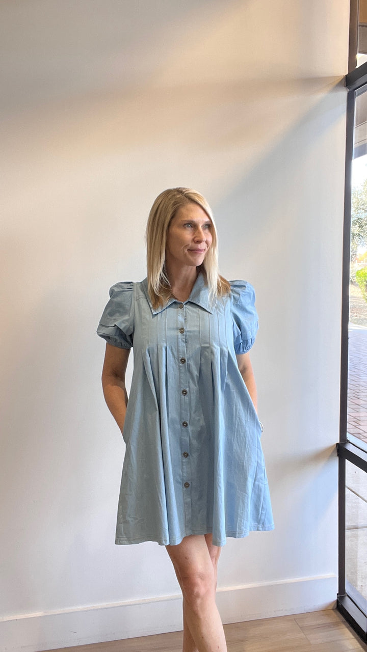 Hanah Puff Sleeve Denim Dress