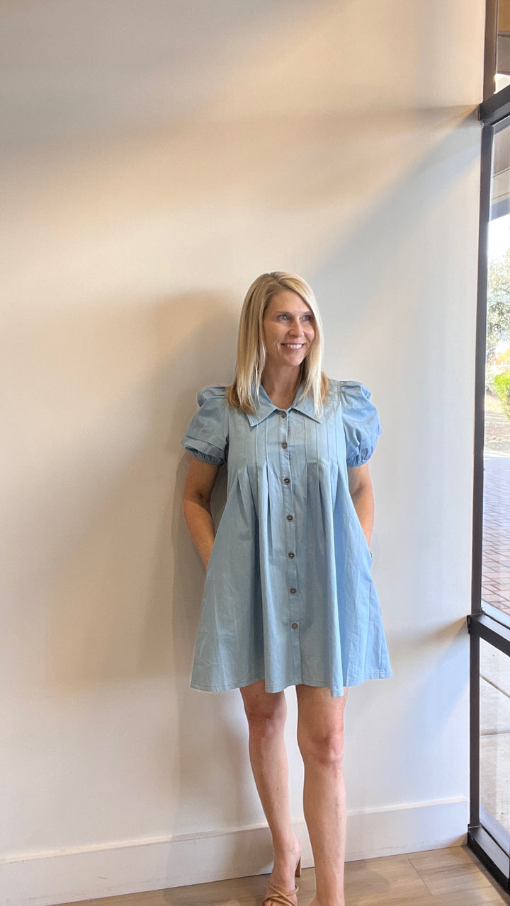 Hanah Puff Sleeve Denim Dress