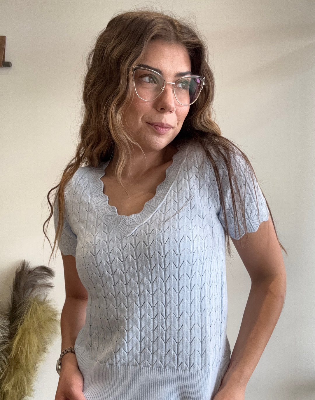 Brin Fine Short Sleeve Sweater Top