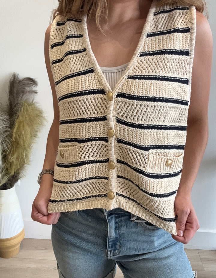 Julia Button Down Striped Vest