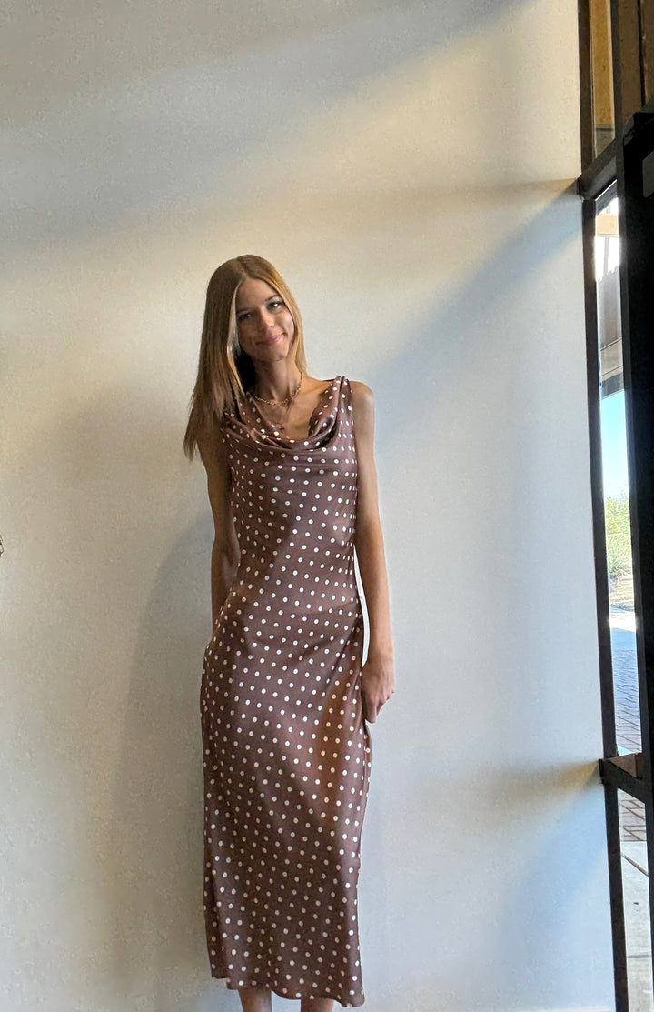 Lona Polka Dot Satin Maxi Dress