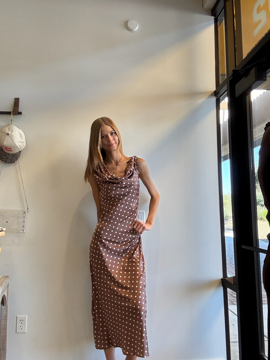 Lona Polka Dot Satin Maxi Dress