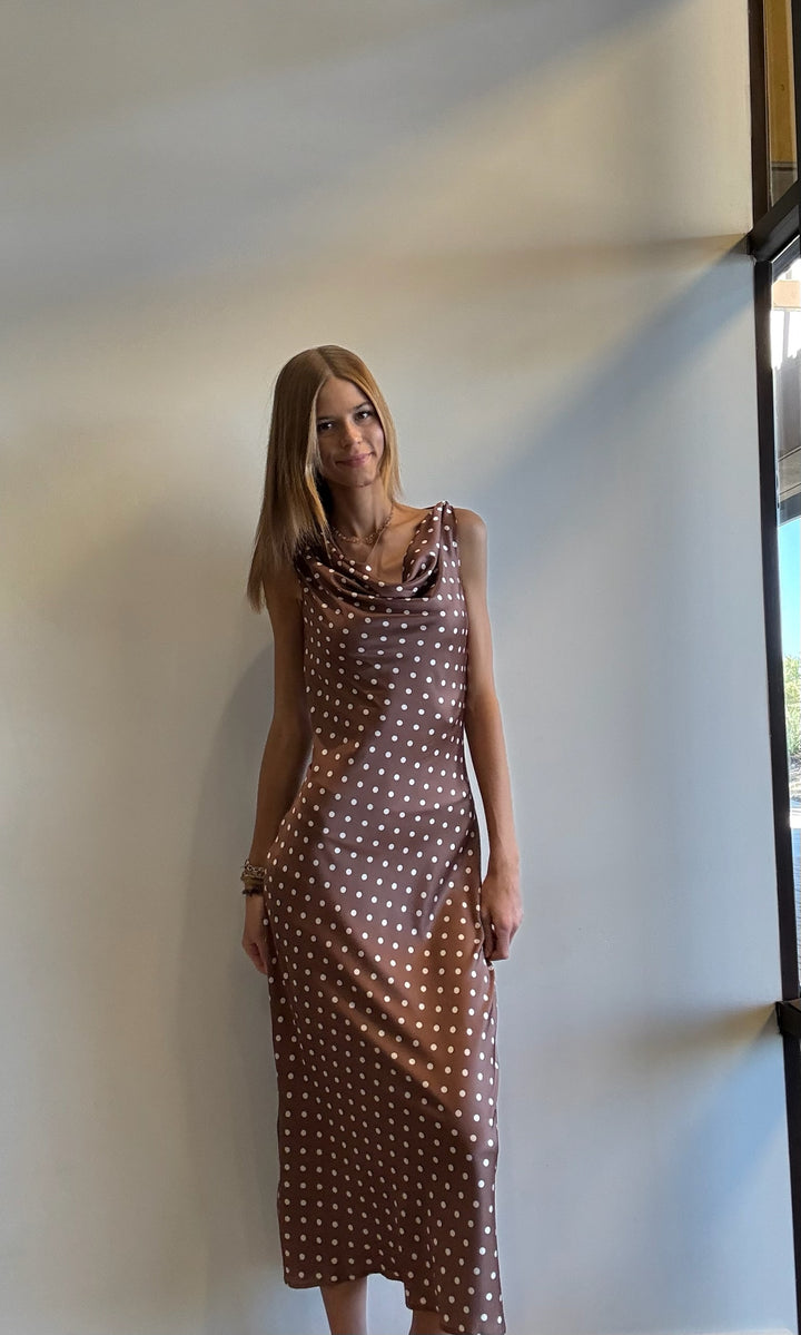 Lona Polka Dot Satin Maxi Dress
