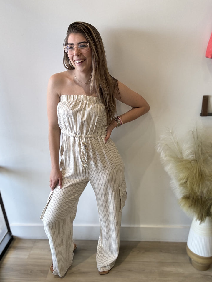 Clare Pinstripe Linen Jumpsuit