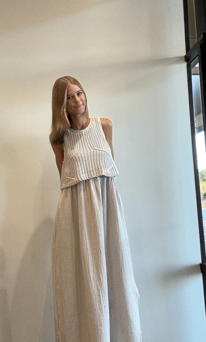 Misty Knit Sweater Round Neck Midi Dress