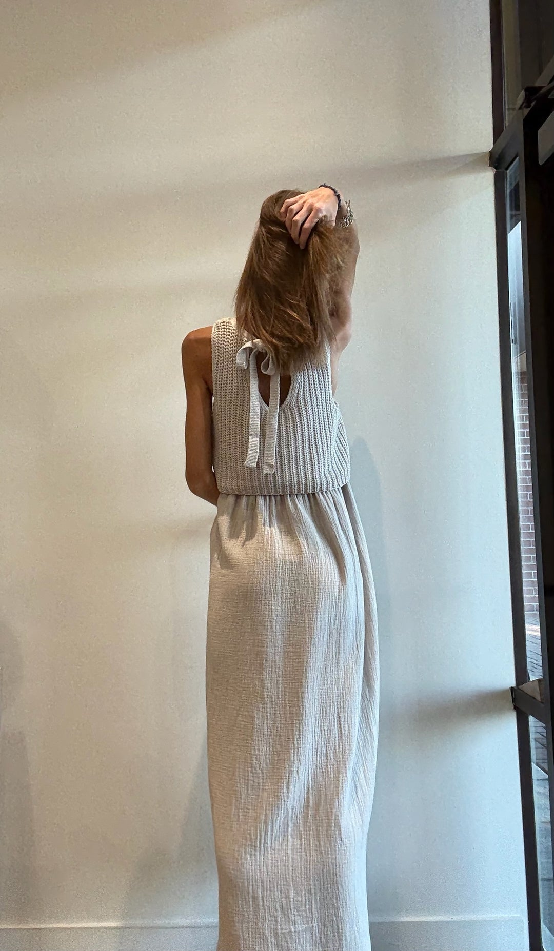 Misty Knit Sweater Round Neck Midi Dress