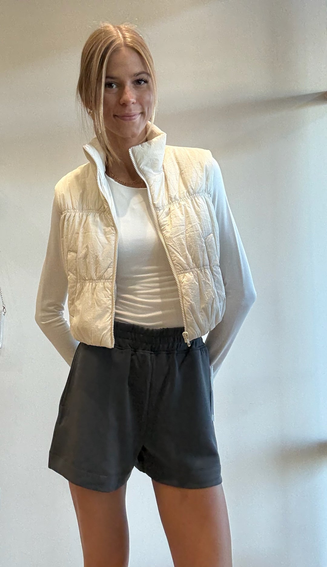 Tara Zip-Up Crop Puffer Vest Top