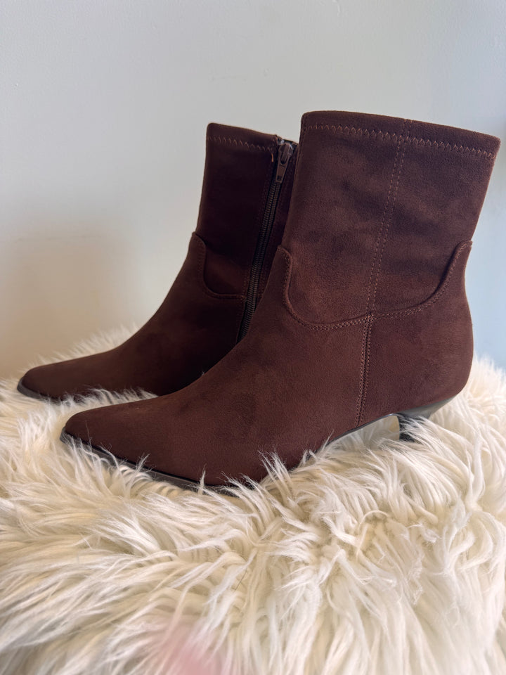 The Amaya Faux Suede Low Heel Boot