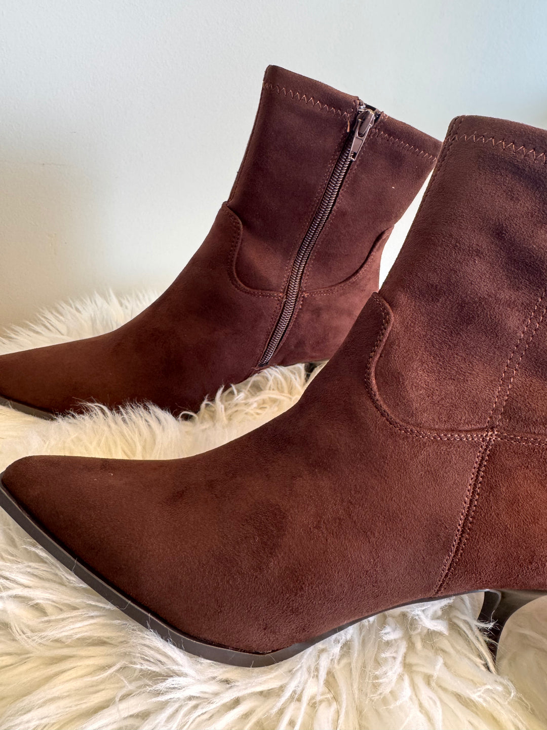 The Amaya Faux Suede Low Heel Boot