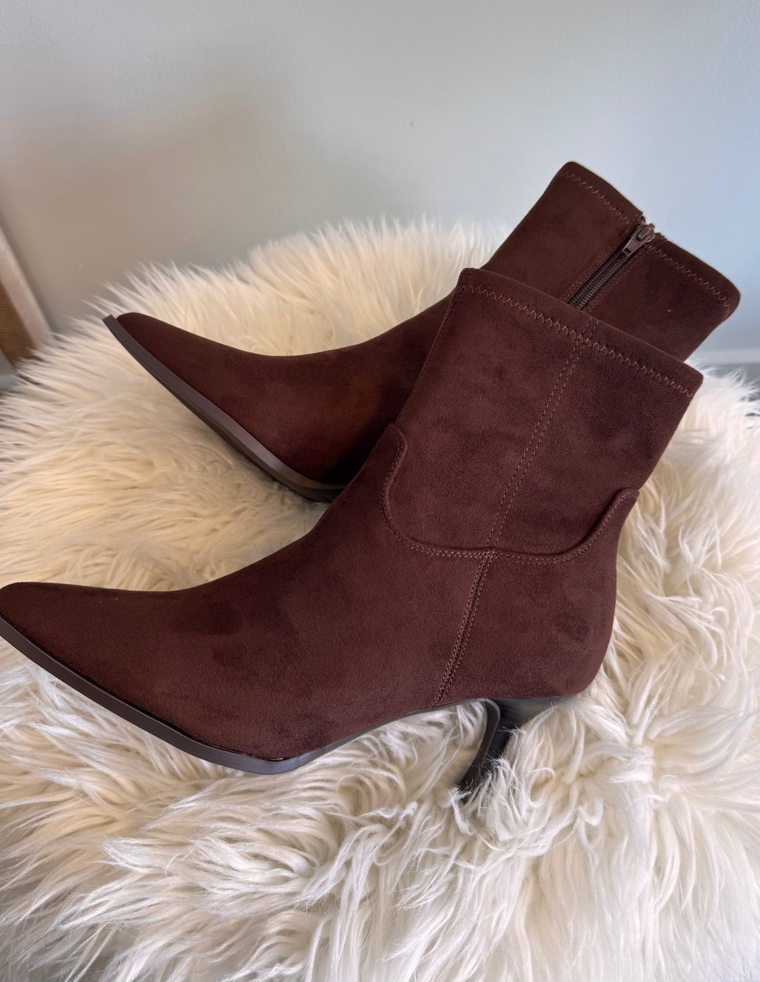 The Amaya Faux Suede Low Heel Boot