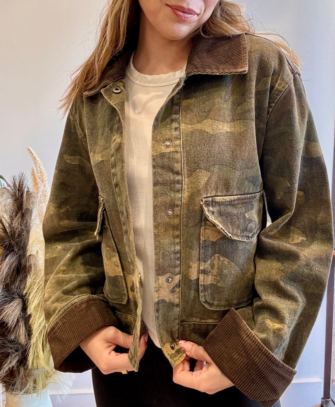 Bella Cropped Camo Trucker Jacket