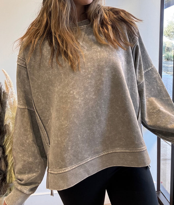 Coryn Washed Raw Seam Relaxed Top