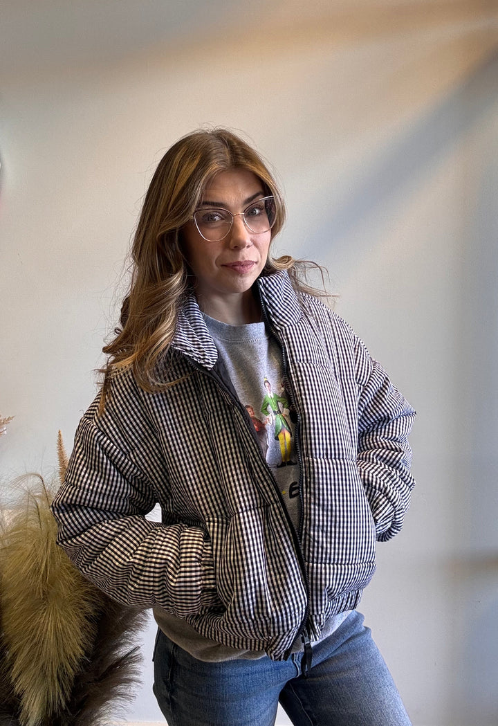 Lillian Gingham Zip Puffer Jacket