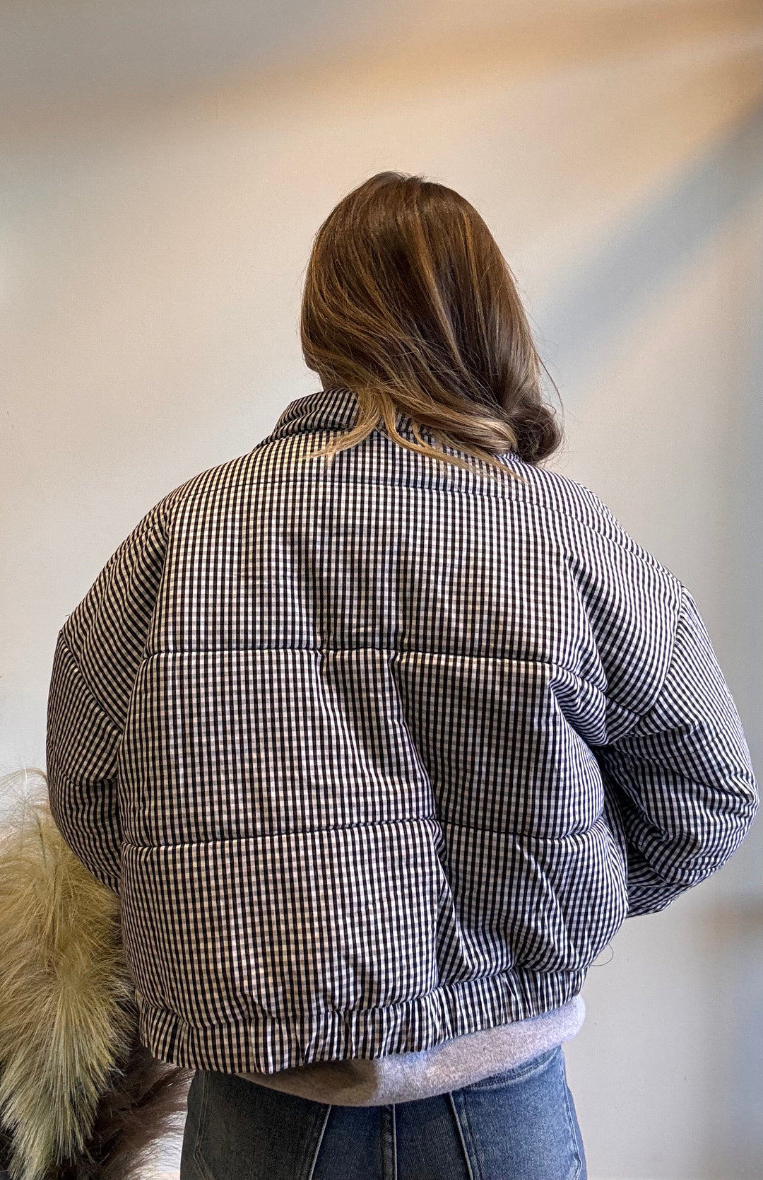 Lillian Gingham Zip Puffer Jacket