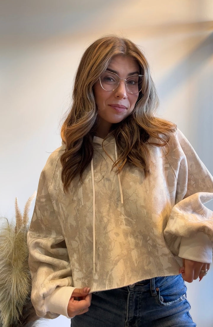 Chloe Chic Camo Raw Hem Hoodie