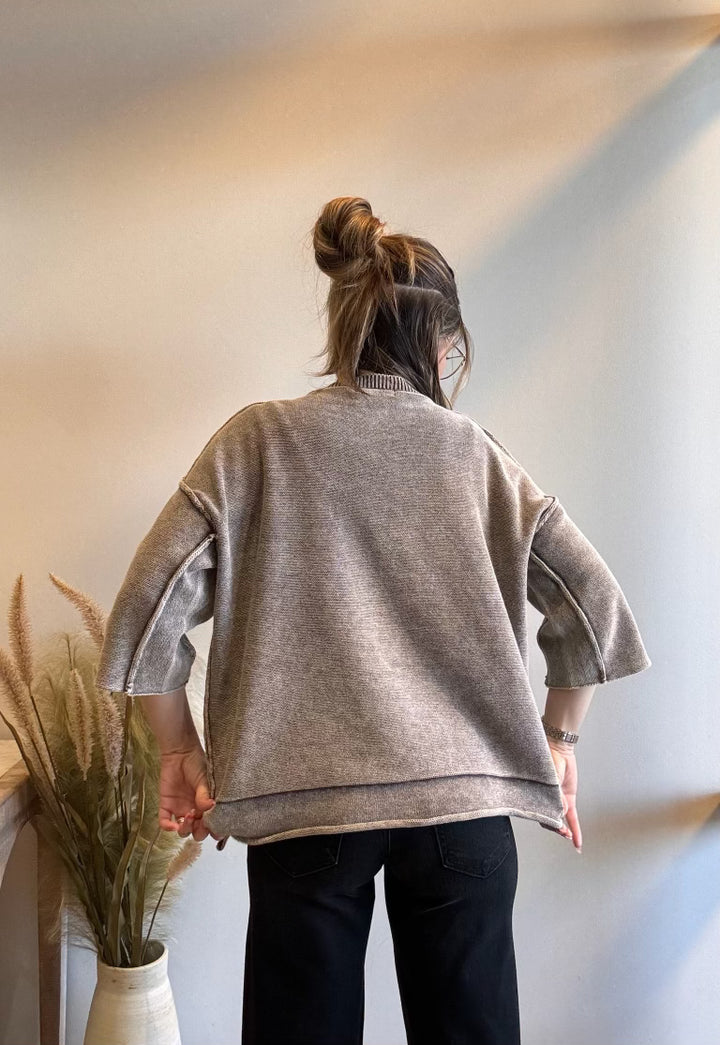 Zoe Washed 3/4 Sleeve Sweater Top