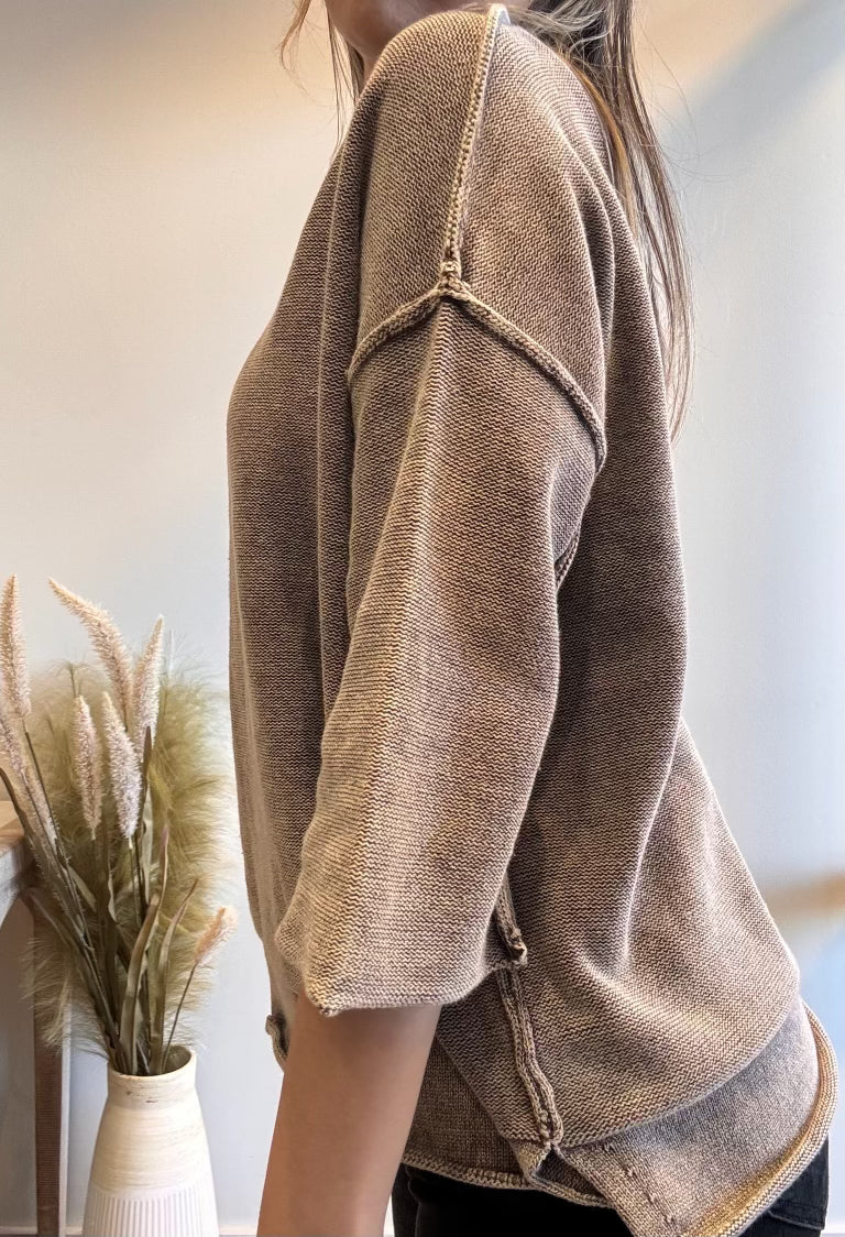 Zoe Washed 3/4 Sleeve Sweater Top