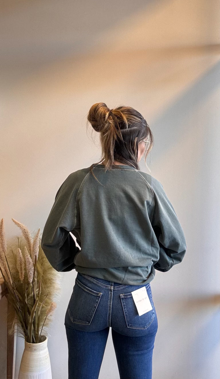 Jade Pigment Dyed Crewneck with Pockets