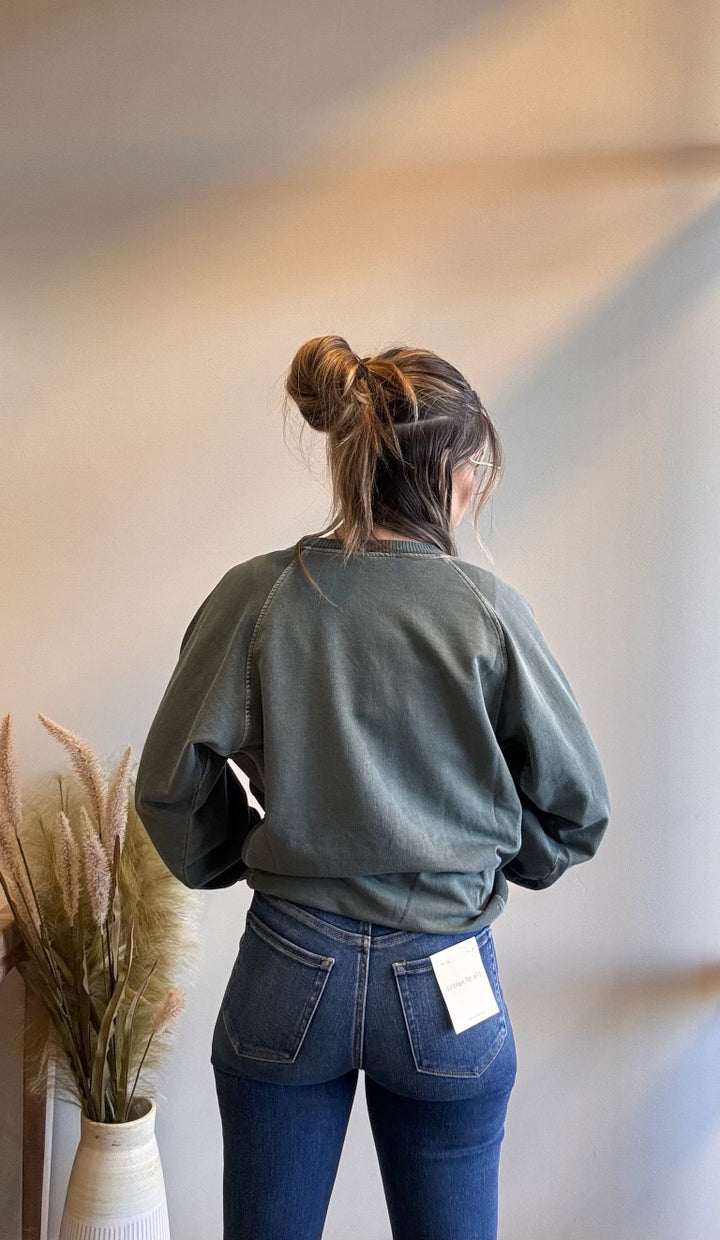 Jade Pigment Dyed Crewneck with Pockets