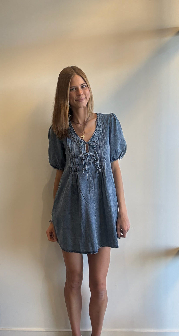 Karter Pleated Mini Denim Dress