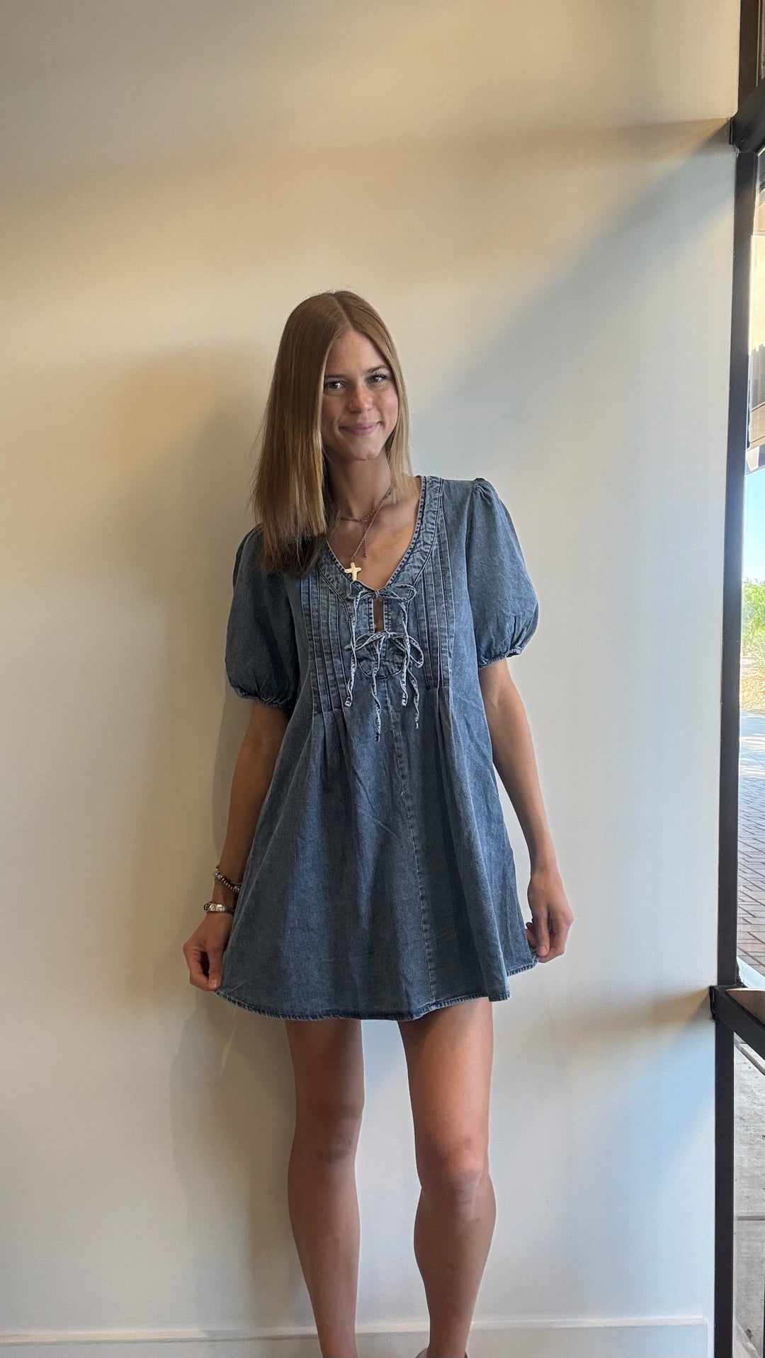 Karter Pleated Mini Denim Dress